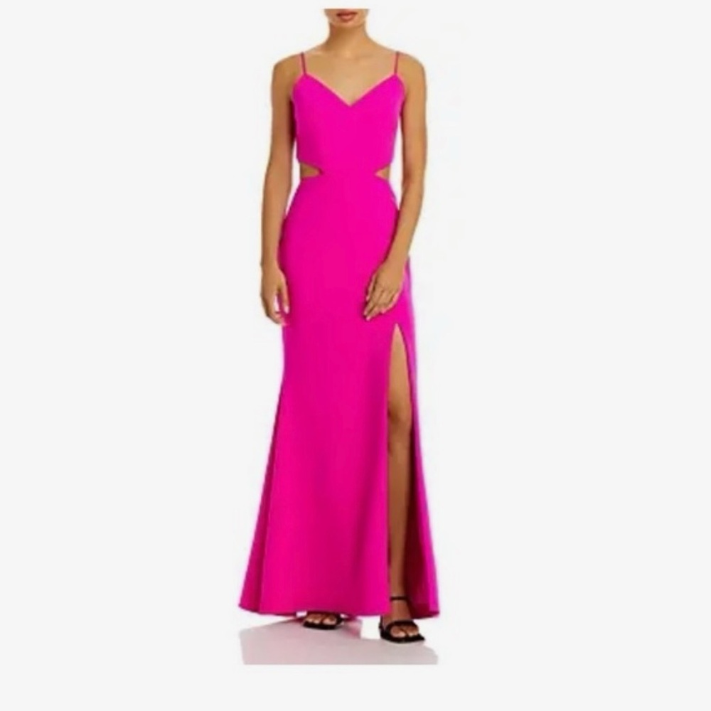 Bloomingdales Dress | Aqua Scuba Crepe Side Cutout Hot Pink Gown